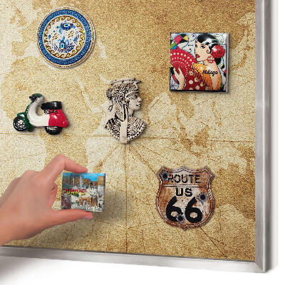 Souvenir magnet display board with a silver frame Old map