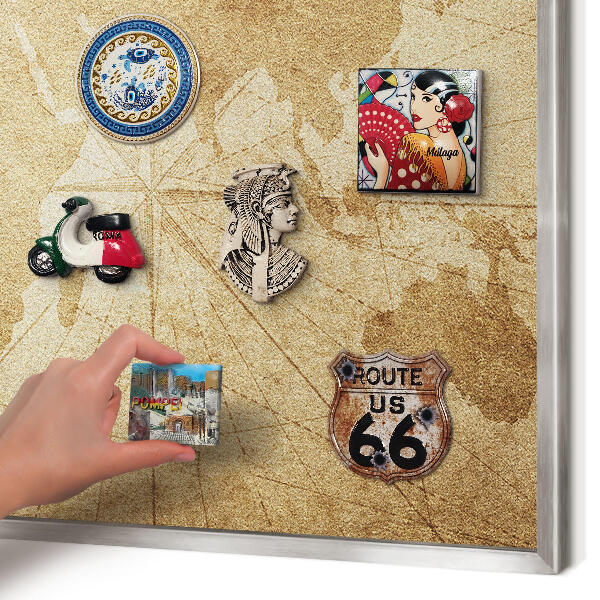 Souvenir magnet display board with a silver frame Old map