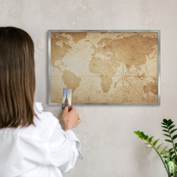 Souvenir magnet display board with a silver frame Old map