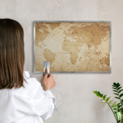 Souvenir magnet display board with a silver frame Old map