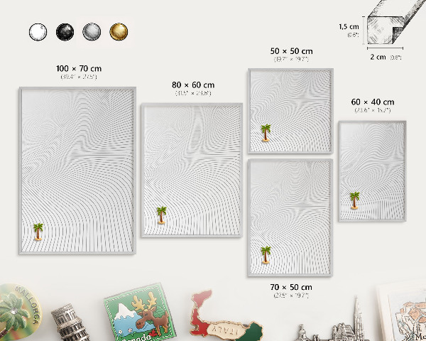 Printed magnet board in a silver frame Line waves