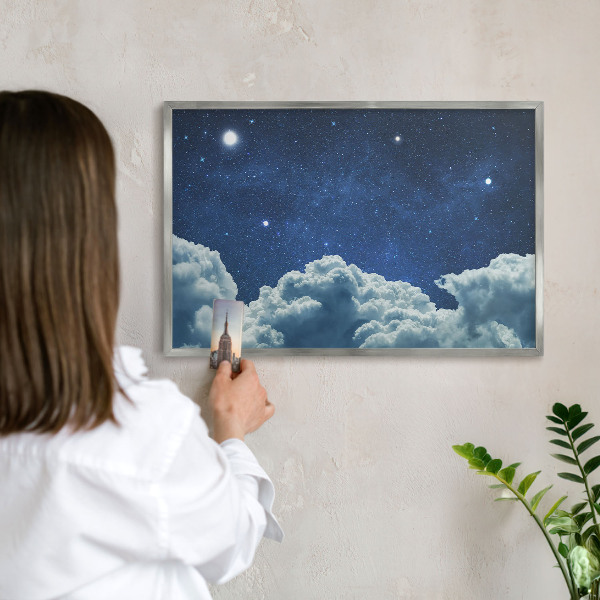 Souvenir magnet display board with a silver frame Cosmic night