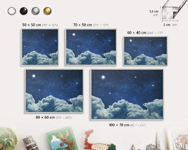 Souvenir magnet display board with a silver frame Cosmic night