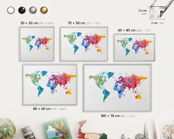 Printed magnet board in a silver frame Color map