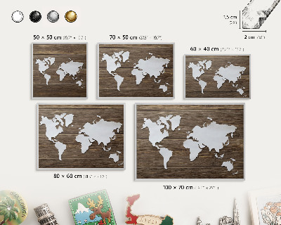 Souvenir magnet display board with a silver frame Wooden map
