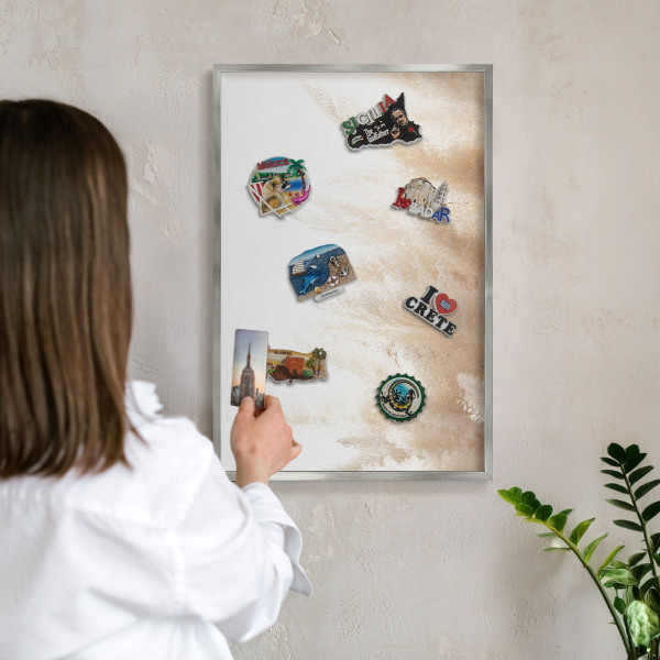Printed magnet board in a silver frame Essential grasses