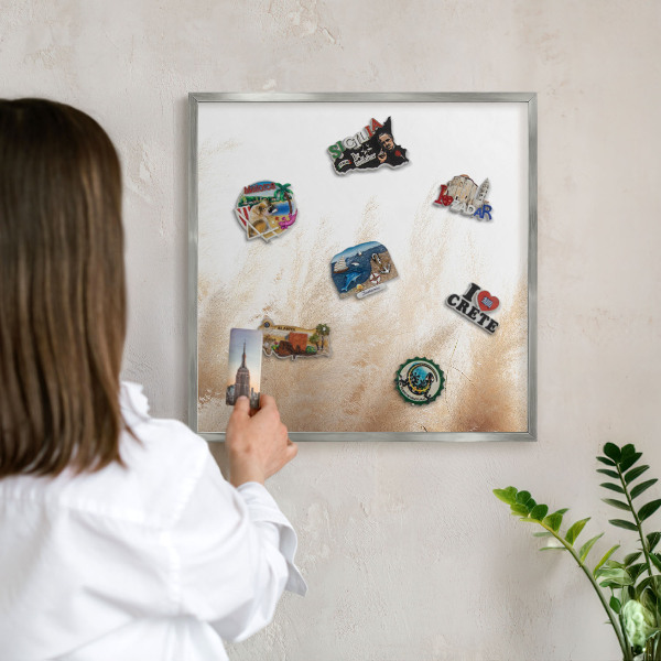 Printed magnet board in a silver frame Essential grasses