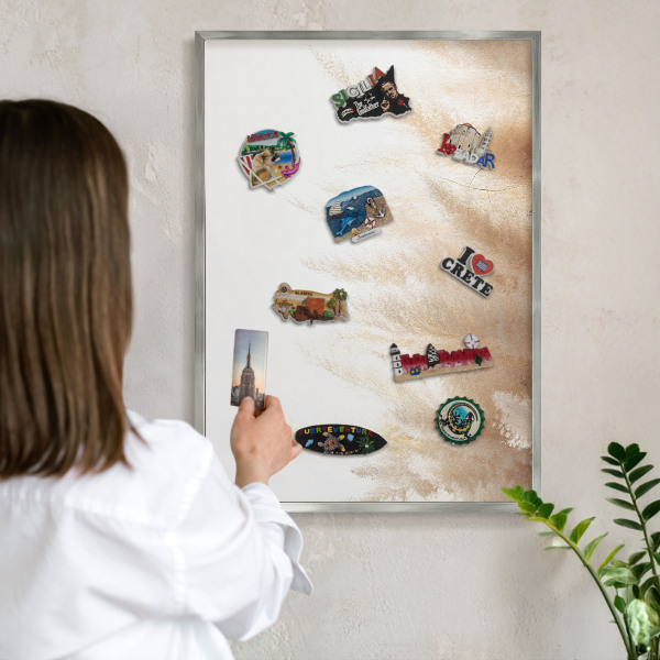 Printed magnet board in a silver frame Essential grasses