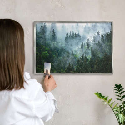 Souvenir magnet display board with a silver frame Mysterious forest