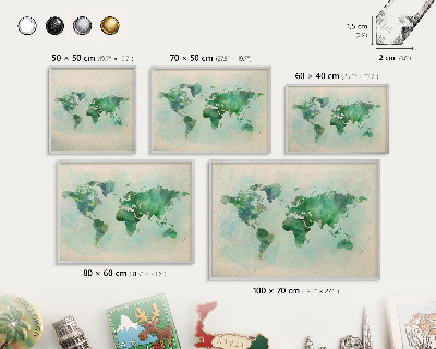 Printed magnet board in a silver frame World map