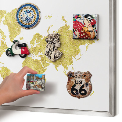 Printed magnet board in a silver frame World map