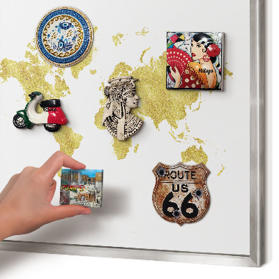 Printed magnet board in a silver frame World map