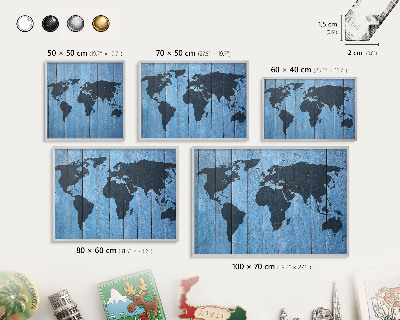 Souvenir magnet display board with a silver frame World map