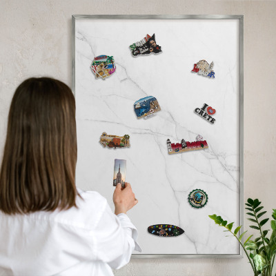 Printed magnet board in a silver frame Marble pattern