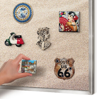 Souvenir magnet display board with a silver frame Summer relaxation