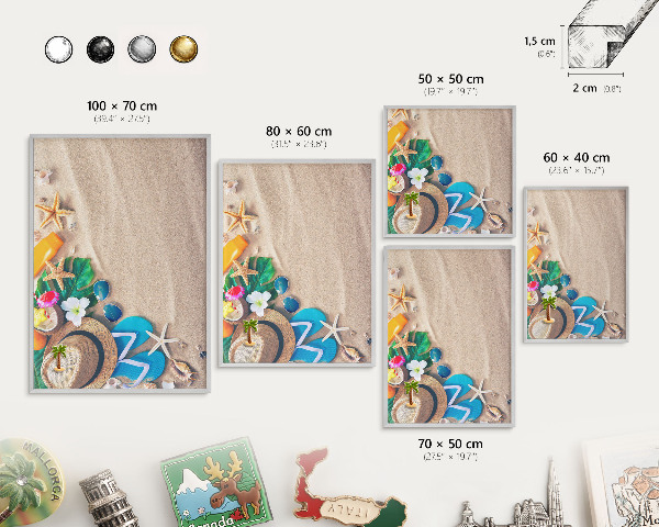 Souvenir magnet display board with a silver frame Summer relaxation