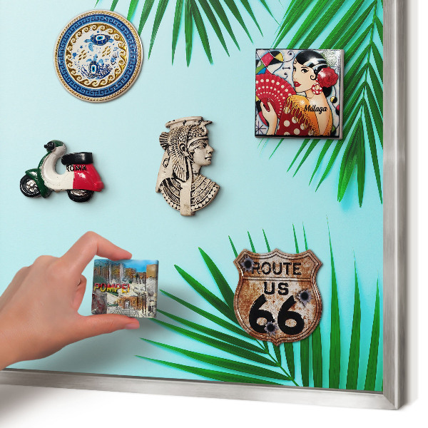 Printed magnet board in a silver frame Green leaves