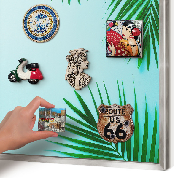 Printed magnet board in a silver frame Green leaves