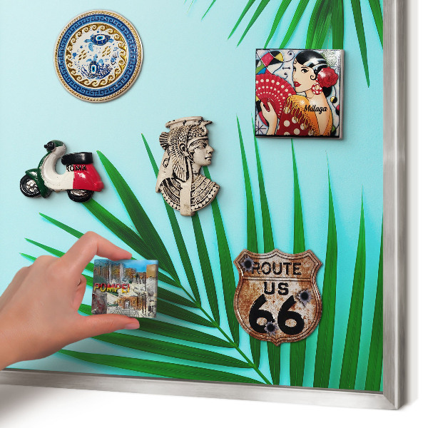 Printed magnet board in a silver frame Green leaves