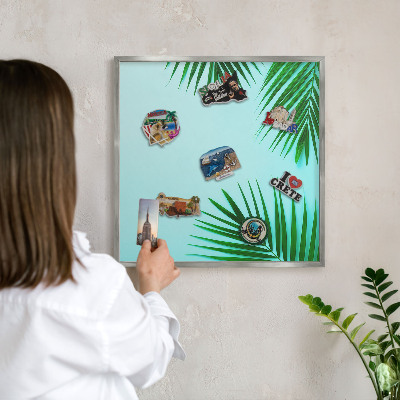 Printed magnet board in a silver frame Green leaves