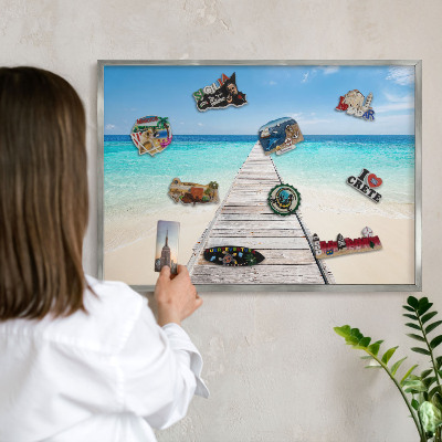 Souvenir magnet display board with a silver frame Ocean Pier