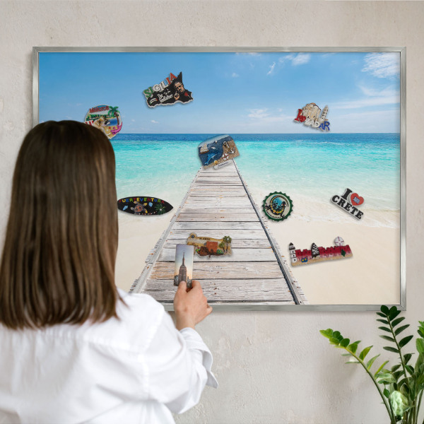 Souvenir magnet display board with a silver frame Ocean Pier