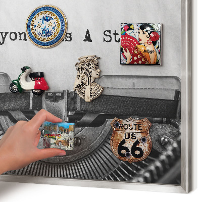 Printed magnet board in a silver frame Vintage machine