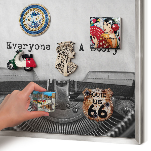 Printed magnet board in a silver frame Vintage machine