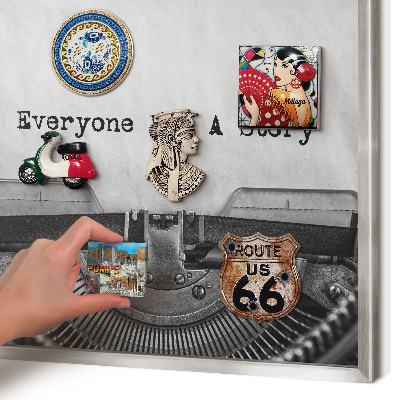 Printed magnet board in a silver frame Vintage machine