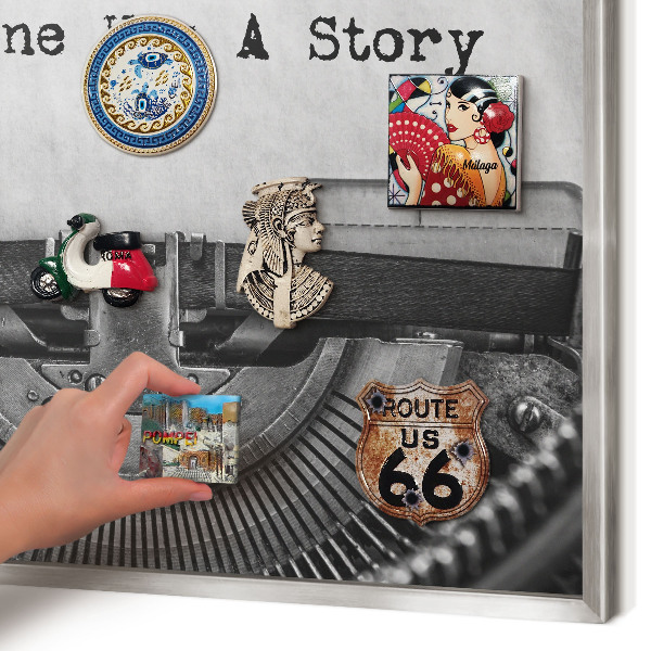 Printed magnet board in a silver frame Vintage machine