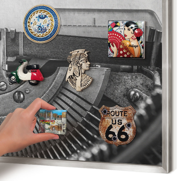 Printed magnet board in a silver frame Vintage machine