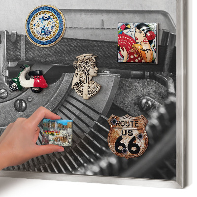 Printed magnet board in a silver frame Vintage machine