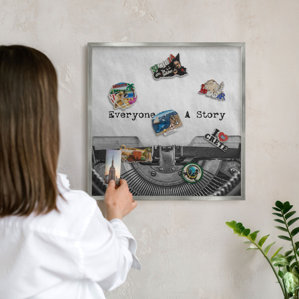 Printed magnet board in a silver frame Vintage machine