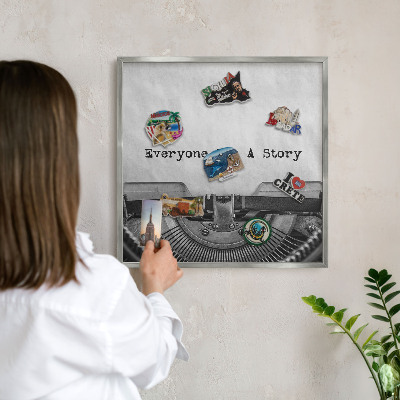 Printed magnet board in a silver frame Vintage machine