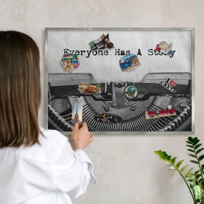 Printed magnet board in a silver frame Vintage machine