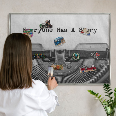 Printed magnet board in a silver frame Vintage machine