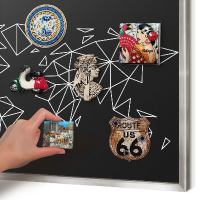 Souvenir magnet display board with a silver frame World map