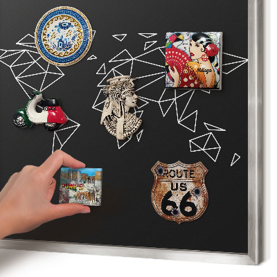 Souvenir magnet display board with a silver frame World map