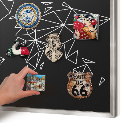 Souvenir magnet display board with a silver frame World map