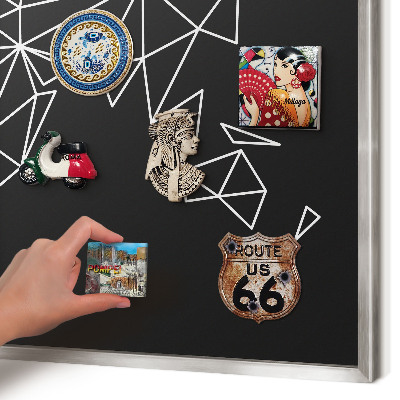 Souvenir magnet display board with a silver frame World map