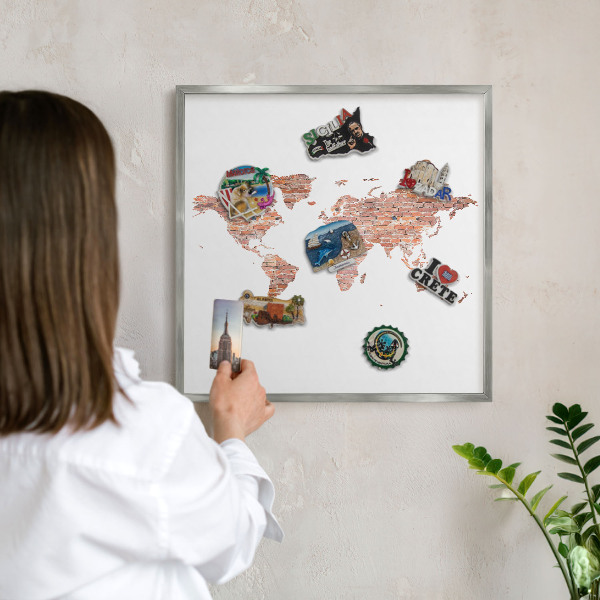 Printed magnet board in a silver frame Brick map