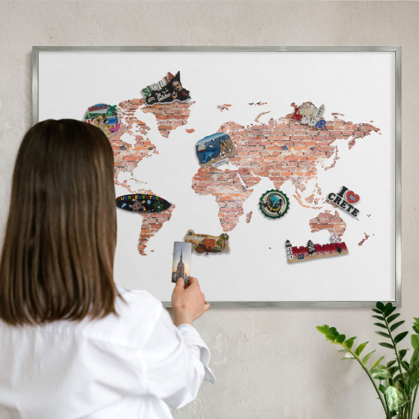 Printed magnet board in a silver frame Brick map