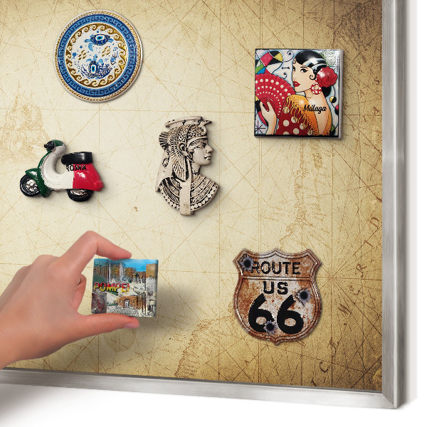 Souvenir magnet display board with a silver frame Ancient map