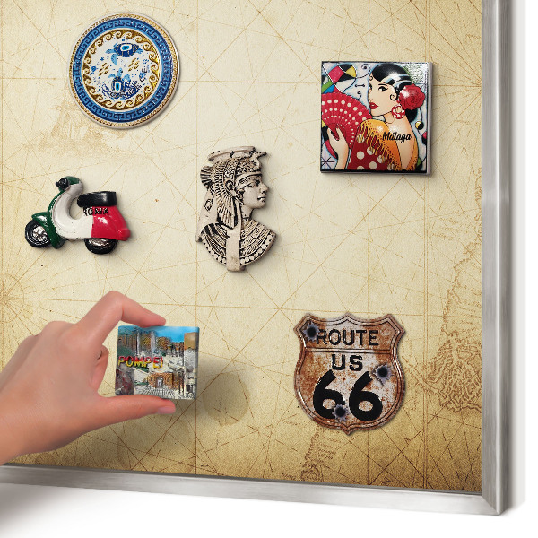 Souvenir magnet display board with a silver frame Ancient map