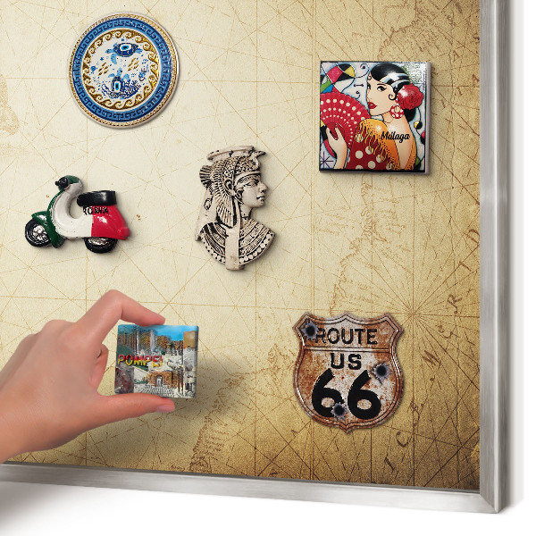 Souvenir magnet display board with a silver frame Ancient map