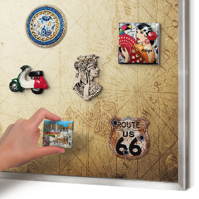 Souvenir magnet display board with a silver frame Ancient map