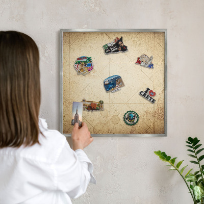 Souvenir magnet display board with a silver frame Ancient map