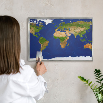 Printed magnet board in a silver frame Mapping the globe