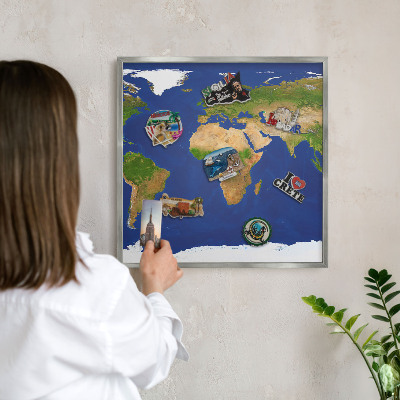 Printed magnet board in a silver frame Mapping the globe