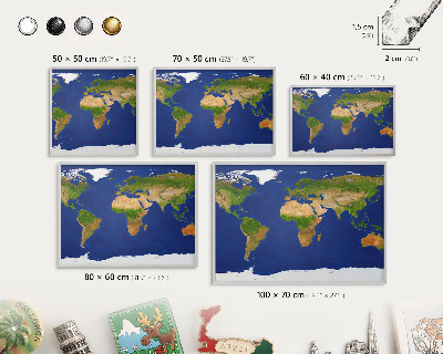 Printed magnet board in a silver frame Mapping the globe